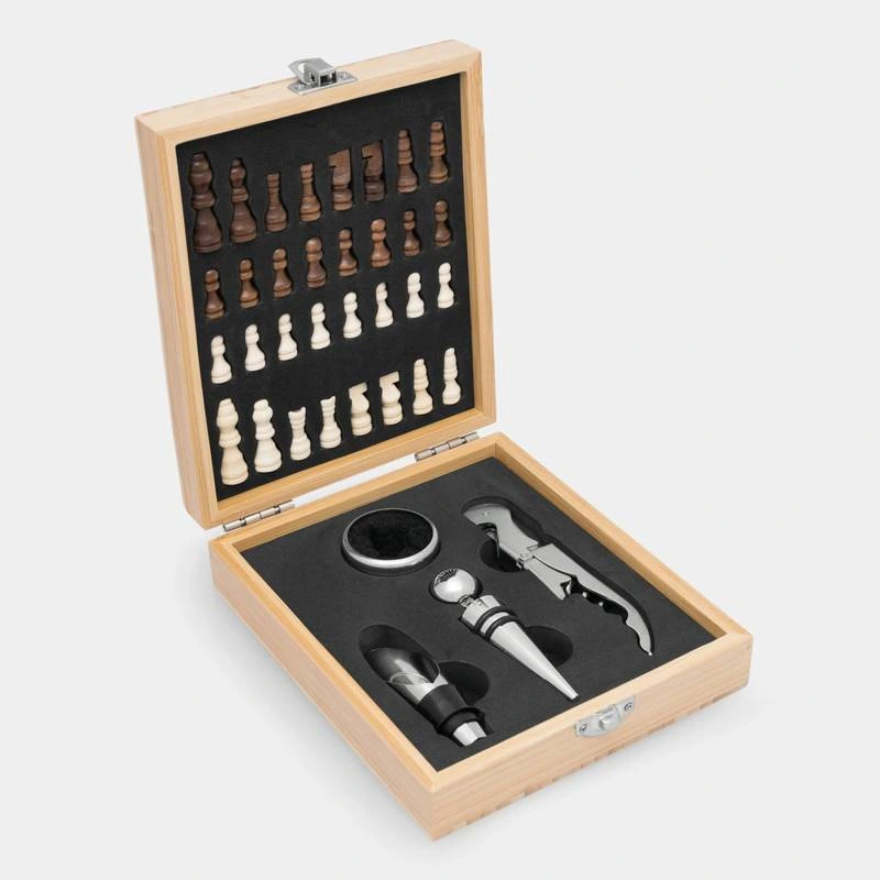 Súprava na víno Bamboo chess so šachom - prírodná