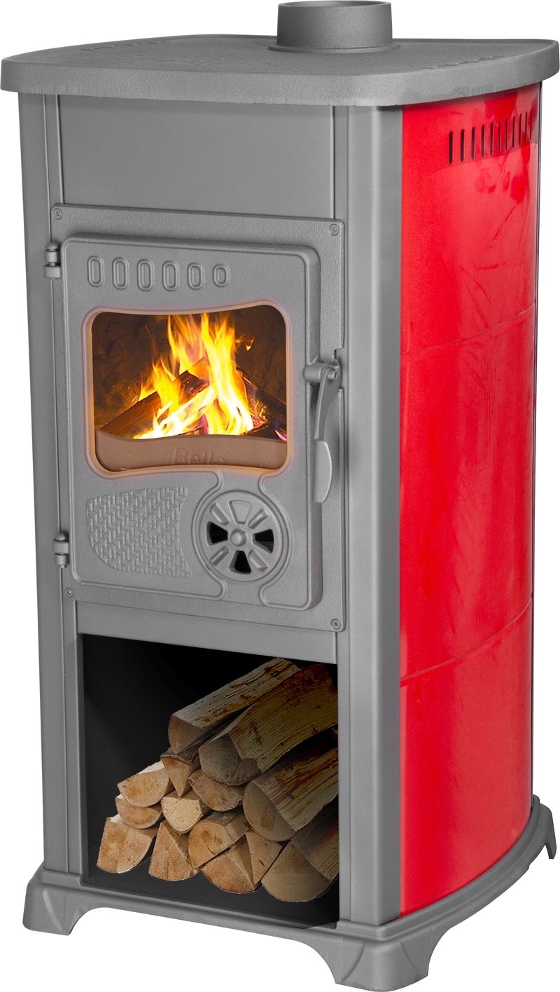 Krbové kachle Bella Thalia, 5,4 kW, 120 mm, červené, liatina/šamot