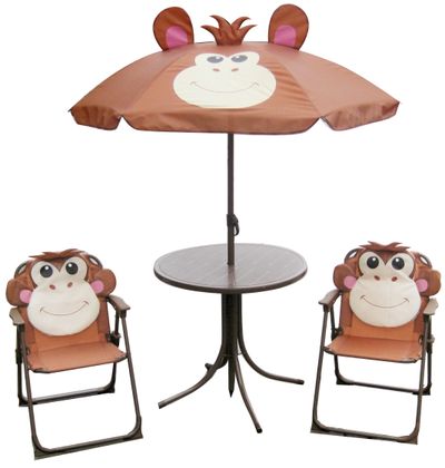 Záhradný detský set LEQ MELISENDA Mono - Opica - slnečník, stôl, stoličky