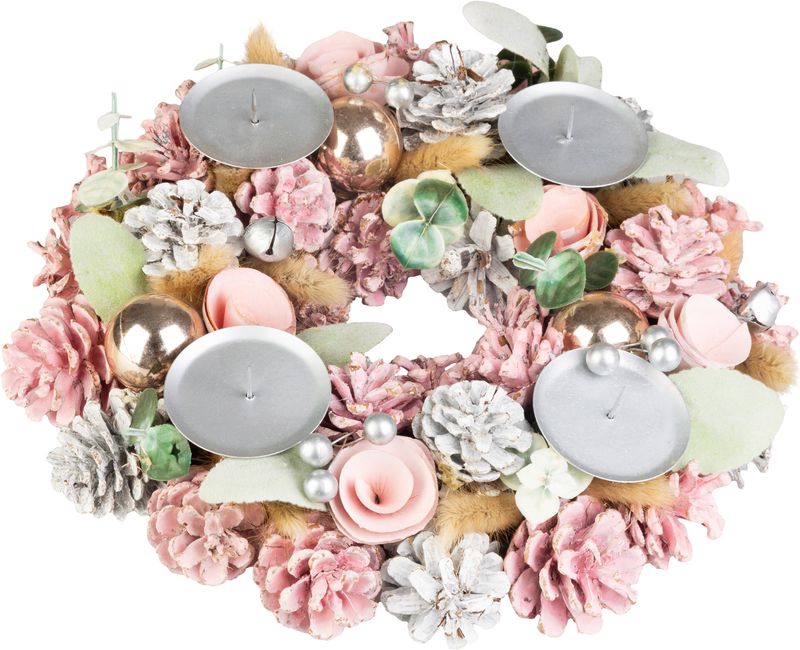 Veniec MagicHome Vianoce, adventný, ružový, 30 cm