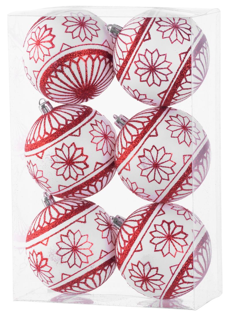 Gule MagicHome Vianoce, 6 ks, 8 cm, červeno - biele, s glitrami, na vianočný stromček