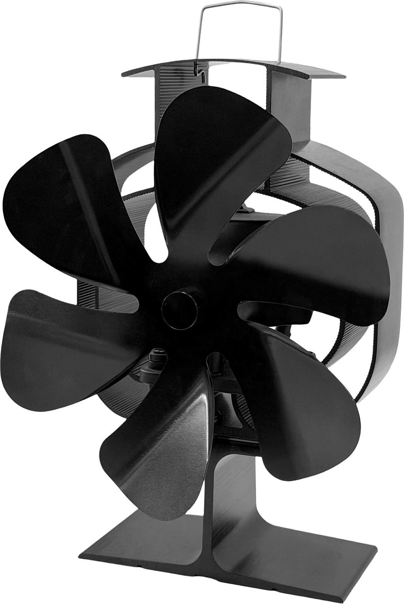 Ventilátor Strend Pro, krbový, stojanový, poháňaný teplom, 6-lopatkový, čierny